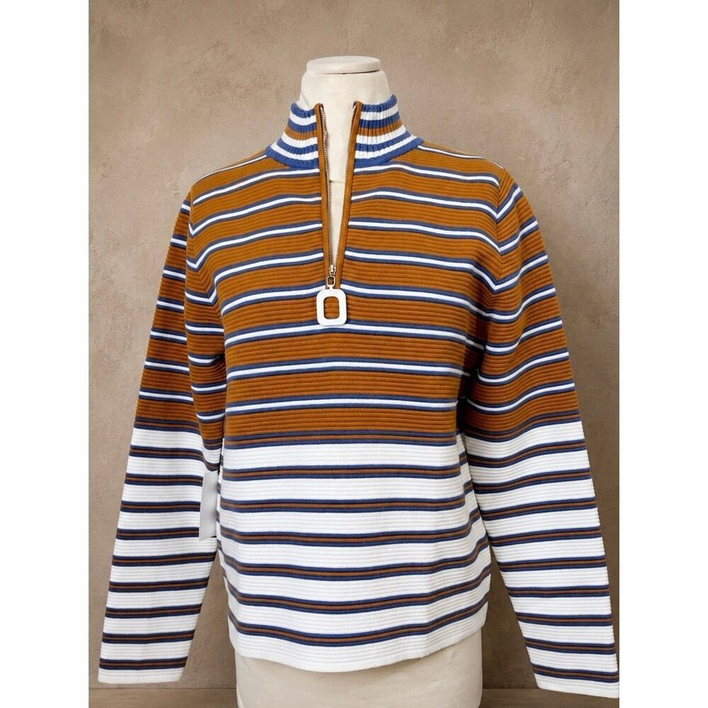 Anthropologie Sz M Callahan Whitney Zip-up pullover White Blue Orange